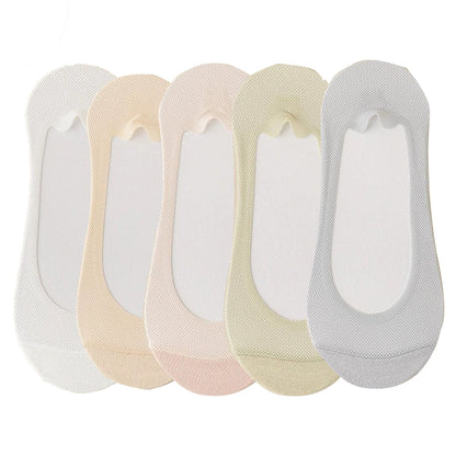 Anna-Kaci 5 Pairs Women No Show Mesh Panel Socks Low Cut Stretch Cotton Liner Non-Slip Design for Ballet Flats and Loafers