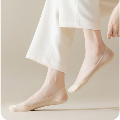 Anna-Kaci 5 Pairs Women No Show Mesh Panel Socks Low Cut Stretch Cotton Liner Non-Slip Design for Ballet Flats and Loafers