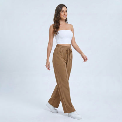 Anna-Kaci Women's High Rise Drawstring Wide Leg Utility Pants with Patch Pockets
