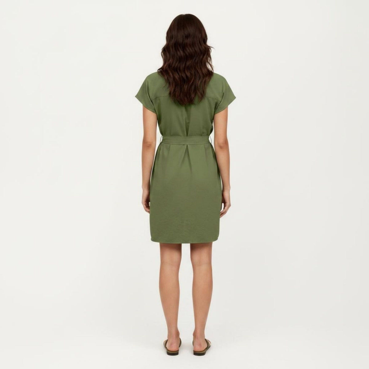 Anna-Kaci Women's Short Sleeve Button Front Shirt Dress with Collared Neckline and Adjustable Waist Tie