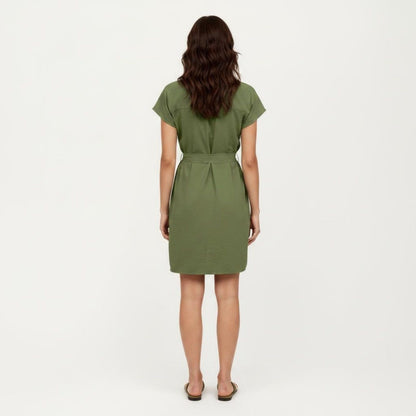 Anna-Kaci Women's Short Sleeve Button Front Shirt Dress with Collared Neckline and Adjustable Waist Tie