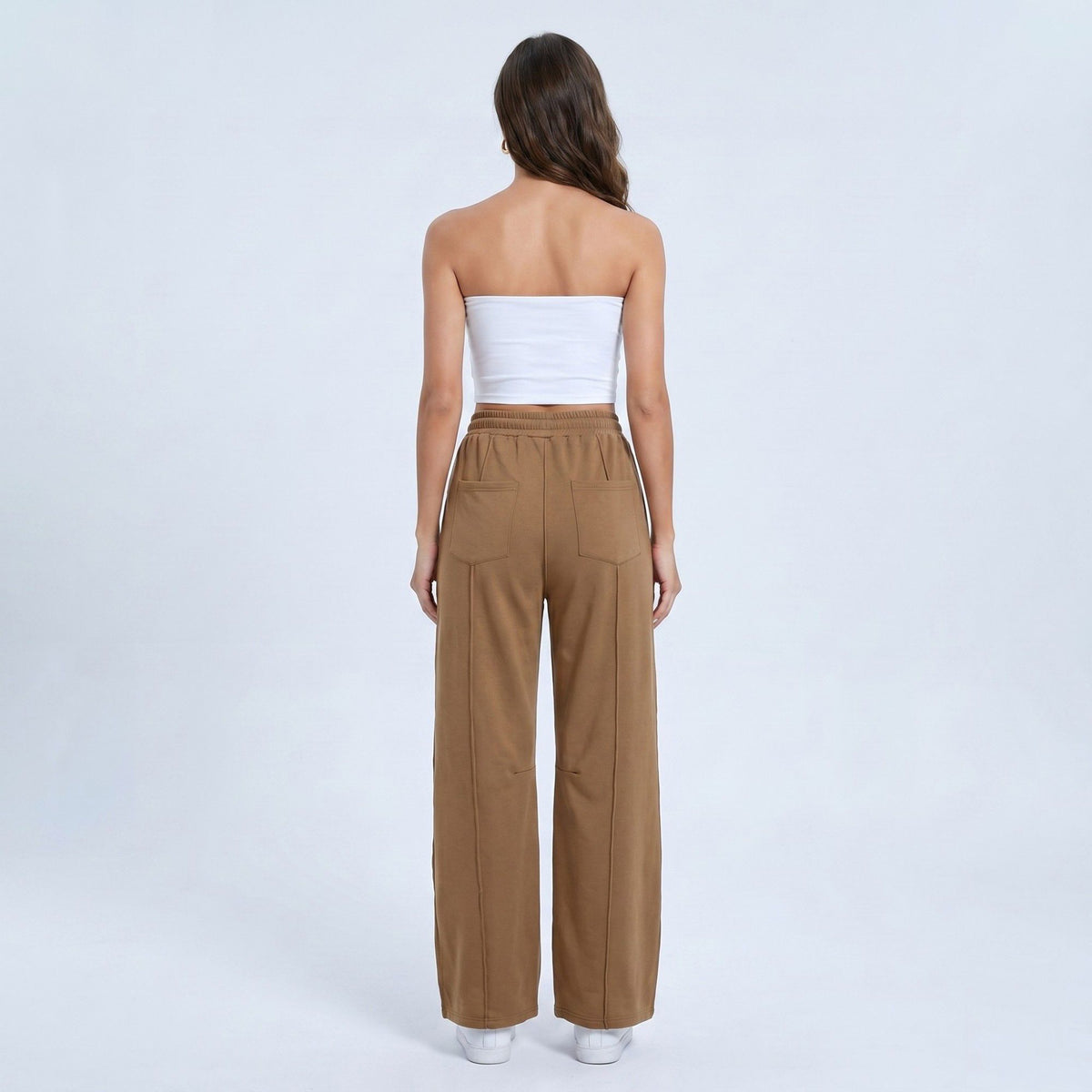 Anna-Kaci Women's High Rise Drawstring Wide Leg Utility Pants with Patch Pockets