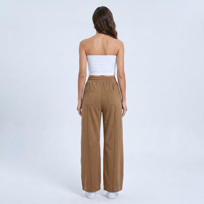 Anna-Kaci Women's High Rise Drawstring Wide Leg Utility Pants with Patch Pockets