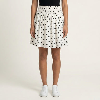 Anna-Kaci Women's Polka Dot A Line Skirt Smocked High Waist Flowy Lightweight Casual Mini Skirt