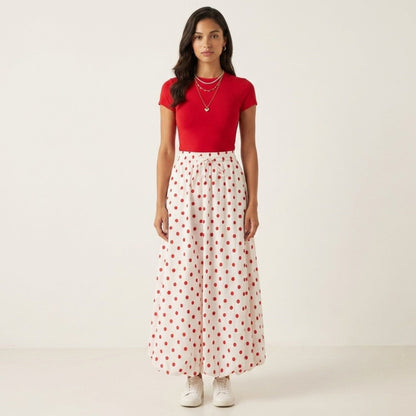 Anna-Kaci Women's Polka Dot Maxi Skirt Elastic Waist Flowy A Line Long Casual Lightweight Skirt