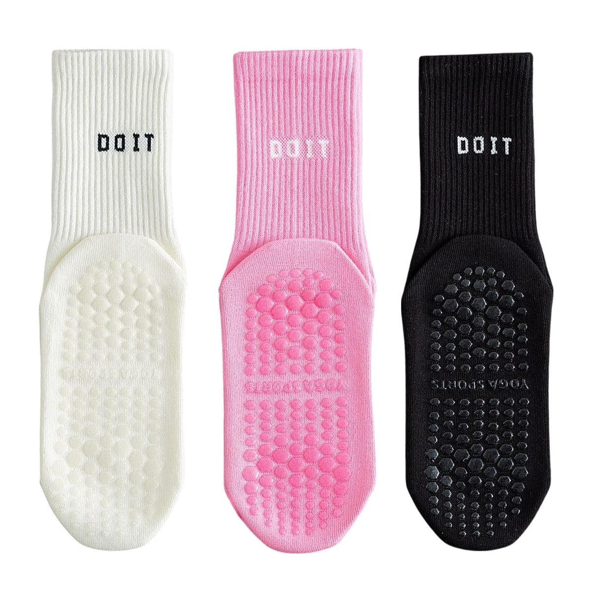 Anna-Kaci 3 Pair Combo Sale Anti Slip Crew Socks with Grip Soles and Ribbed Cuffs in Multiple Color Options