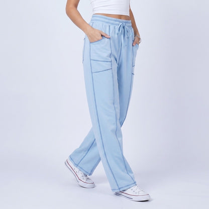Anna-Kaci Women's High Rise Drawstring Wide Leg Utility Pants with Patch Pockets