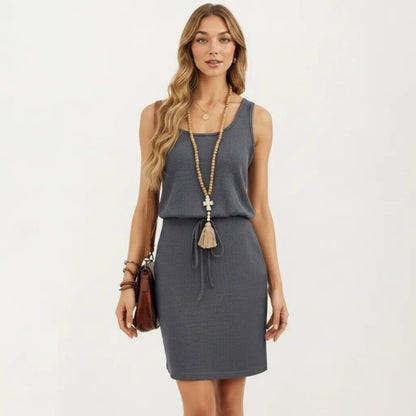 Anna-Kaci Women's Sleeveless Tank Dress with Scoop Neck Adjustable Drawstring Waist Fitted Casual Mini Dress