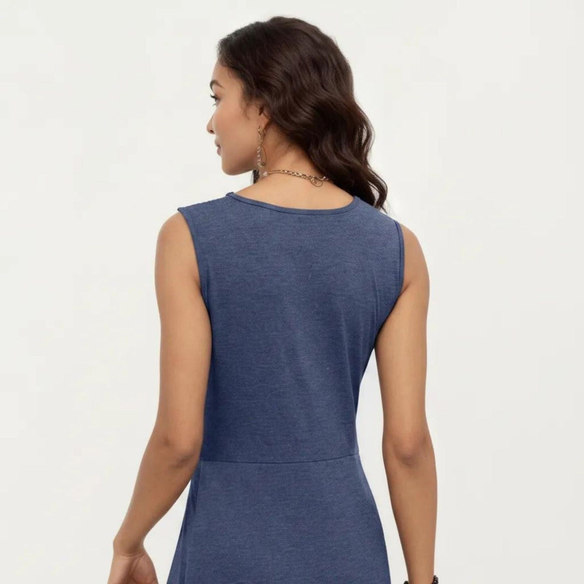 Anna-Kaci Women's Sleeveless V Neck Midi Dress with Front Twist Detail and Flowy A Line Silhouette