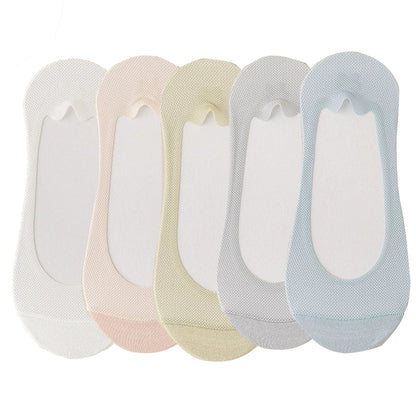 Anna-Kaci 5 Pairs Women No Show Mesh Panel Socks Low Cut Stretch Cotton Liner Non-Slip Design for Ballet Flats and Loafers