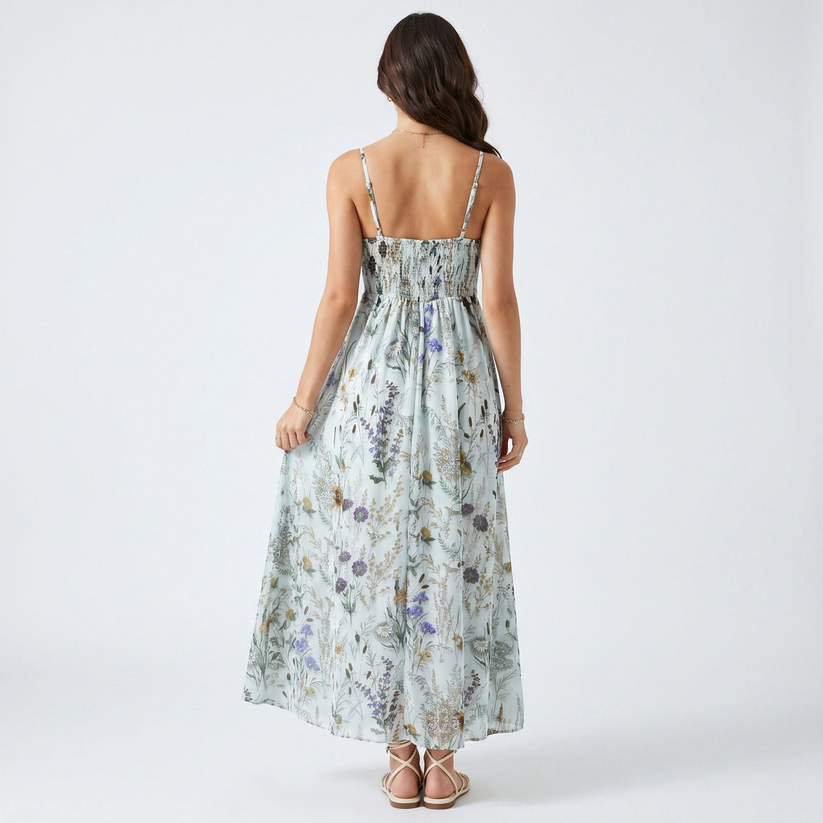 Anna-Kaci Women's Floral Print Tie Front Maxi Dress with Spaghetti Straps and Flowy Skirt