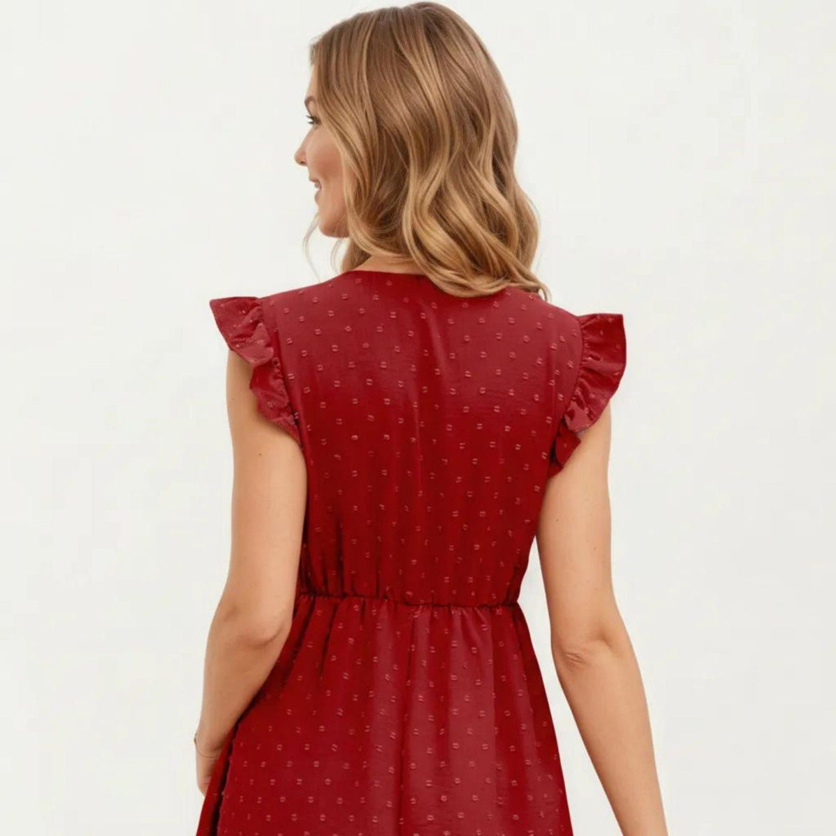 Anna-Kaci Women's Swiss Dot Babydoll Dress with Ruffle Sleeves and V-Neckline