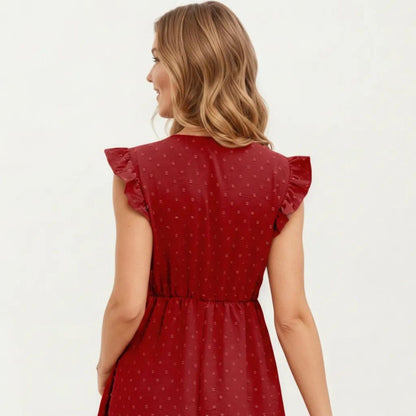 Anna-Kaci Women's Swiss Dot Babydoll Dress with Ruffle Sleeves and V-Neckline
