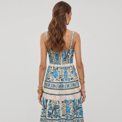 Anna-Kaci Women's Sleeveless Maxi Dress with Adjustable Straps Tiered Skirt Printed Design Flowy Fit