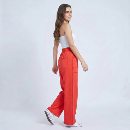 Anna-Kaci Women's High Rise Drawstring Wide Leg Utility Pants with Patch Pockets