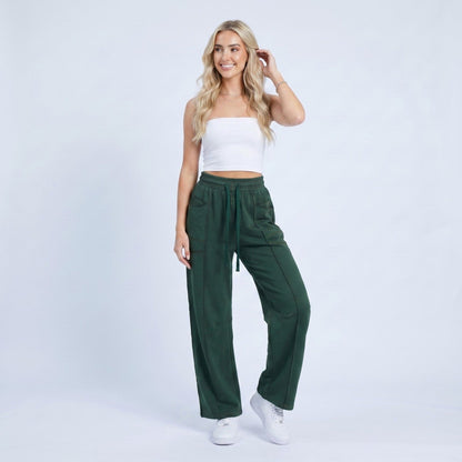 Anna-Kaci Women's High Rise Drawstring Wide Leg Utility Pants with Patch Pockets