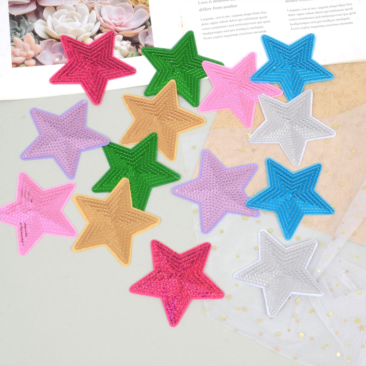 Sequin Star Heart Iron On Patches Clothing Embroidered Sewing Repair Hot-fix Garment Bag Shoes Backpack Hat DIY Decoration