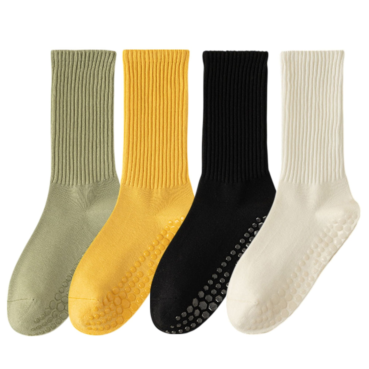 Anna-Kaci Multicolored 4-Pack Women's Anti-Slip Yoga Socks with Grips Comfortable Ribbed Design for Exercise and Indoor Use