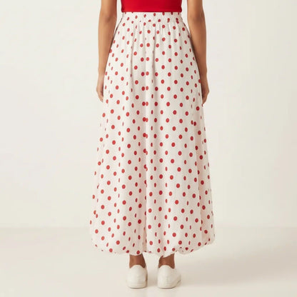Anna-Kaci Women's Polka Dot Maxi Skirt Elastic Waist Flowy A Line Long Casual Lightweight Skirt