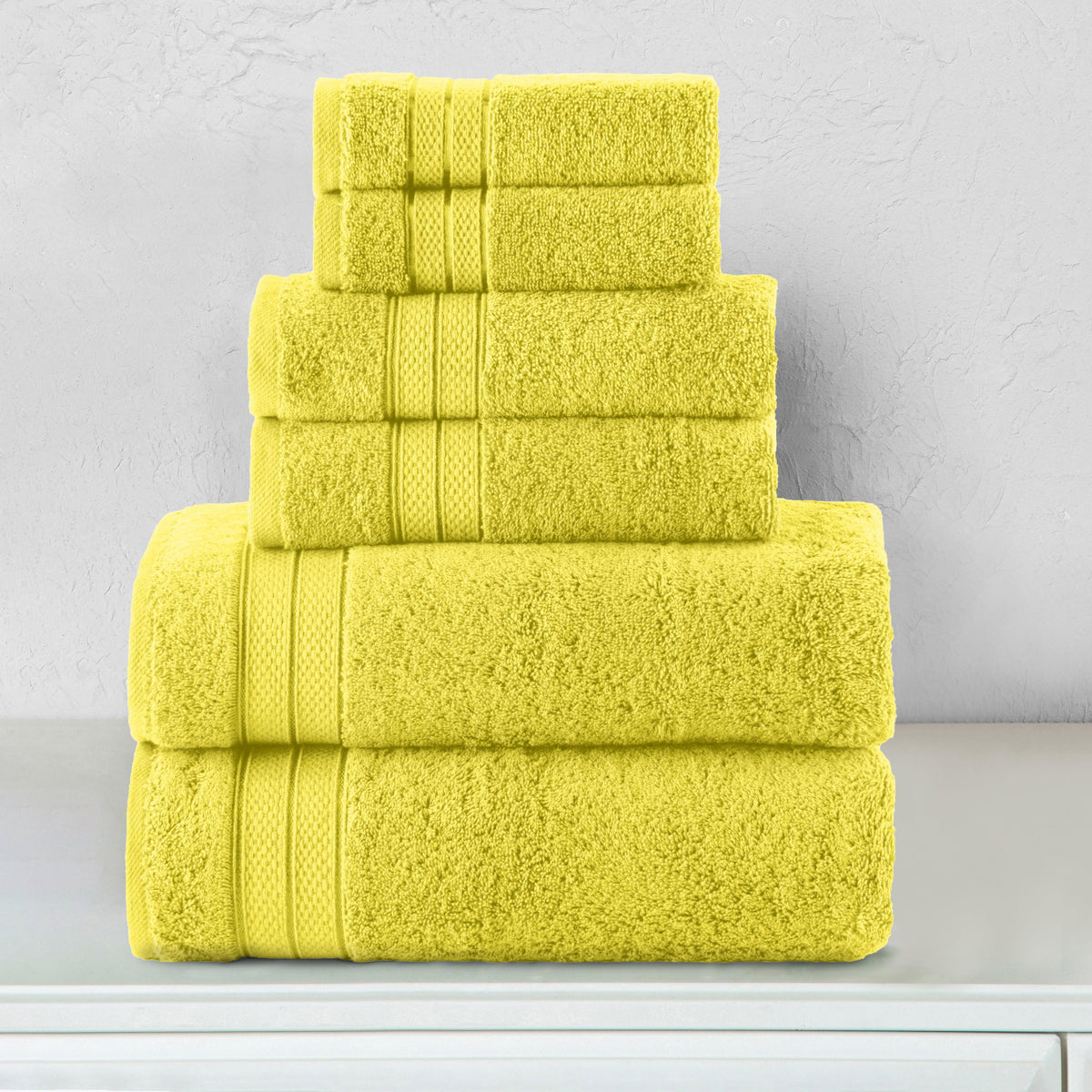 Elegant Comfort 6-Piece Turkish Cotton Three Line Popcorn Towel Set, 2 Washcloths, 2 Hand Towels and 2 Bath Towels