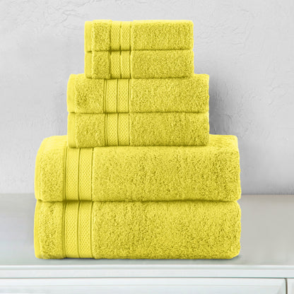Elegant Comfort 6-Piece Turkish Cotton Three Line Popcorn Towel Set, 2 Washcloths, 2 Hand Towels and 2 Bath Towels