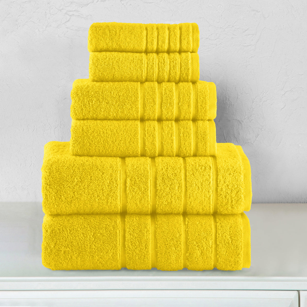Elegant Comfort 6-Piece Turkish Cotton 4 Lines Stripe Towel Set, 2 Washcloths, 2 Hand Towels and 2 Bath Towels