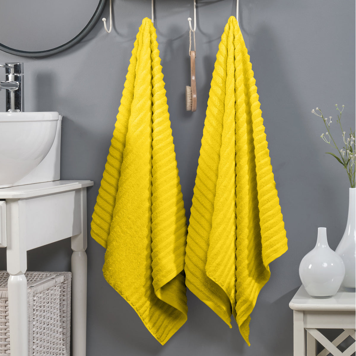 Elegant Comfort 2-Pack Premium Turkish Cotton Corduroy Stripe Bath Towel Set, 27 x 54 inch