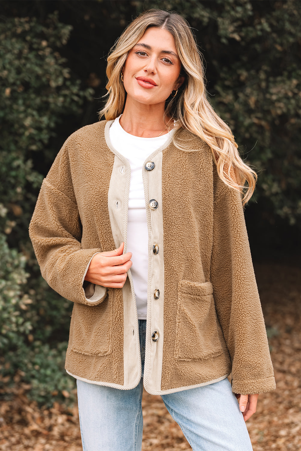Threaded Pear Lilisha Corduroy Edge Patchwork Jacket