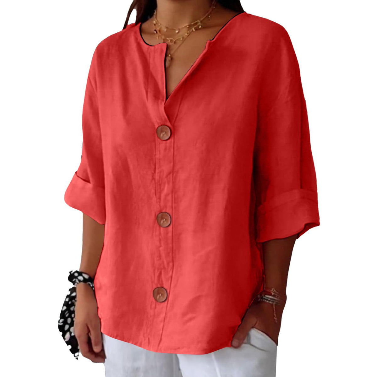 Women’s V-Neck Pullover Shirt | Casual Long-Sleeved Fashion Top | Elegant Loose-Fit Daily Blouse | Trendy Minimalist V-Neck Pullover for Ladies | 2026 High-Fashion Lightweight Autumn/Spring Top