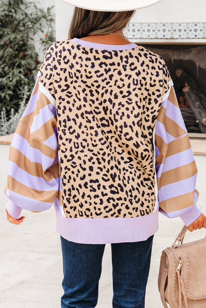 Threaded Pear Olivia Stripe Leopard Casual Sweatshirt