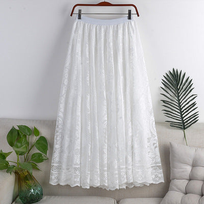 Women’s Elegant Floral Lace Skirt | Romantic Sheer Lace Overlay Midi Skirt | Chic High-Waist Embroidered Lace Skirt | Feminine Party & Occasion Wear Skirt