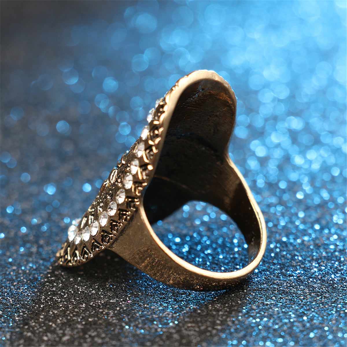 Cubic Zirconia & Goldtone Floral Band Ring