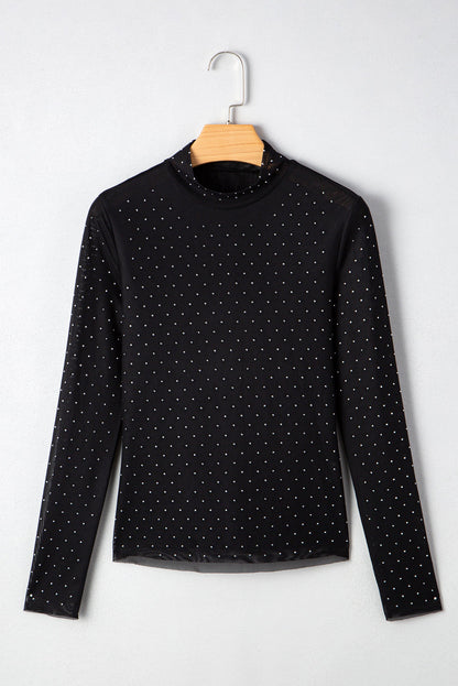 Threaded Pear Anastasia Rhinestone Embellished Mesh Long Sleeve Top