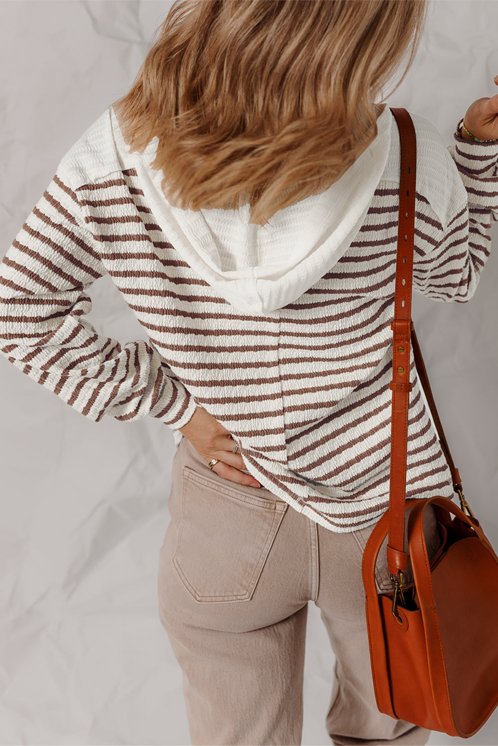 Threaded Pear Ayla Stripe Textured Hooded Long Sleeve Top