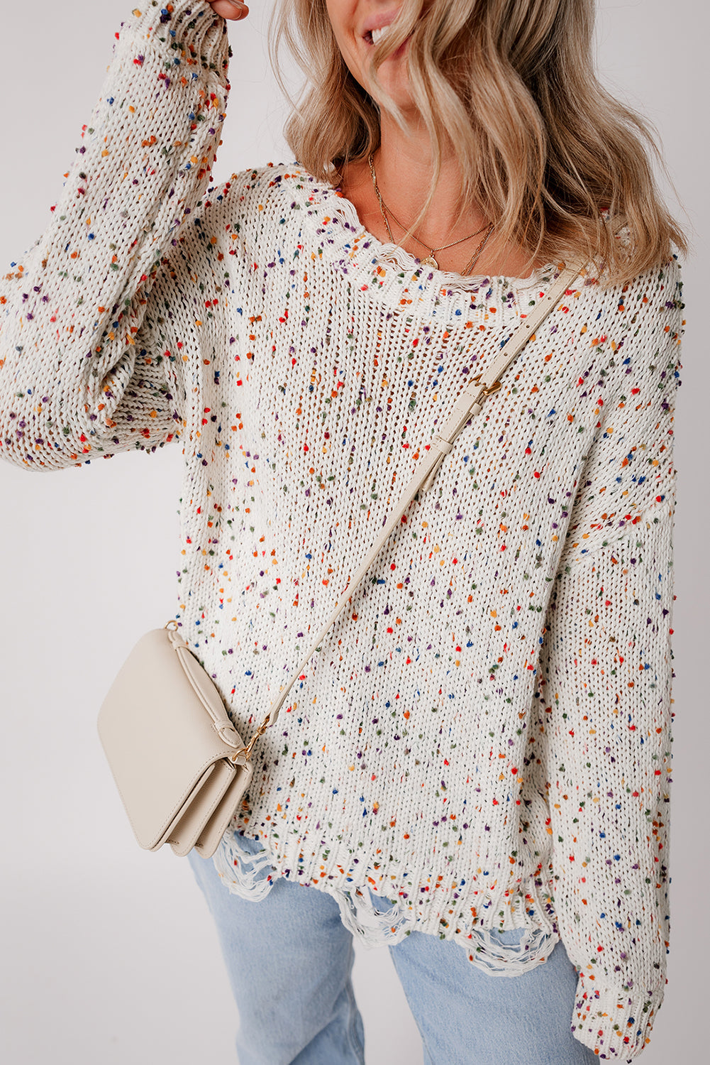 Threaded Pear Isabel Confetti Distressed Knit Sweater