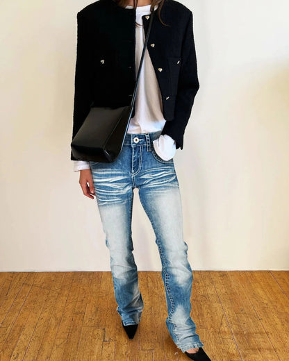Women’s Jeans T197 | Premium High-Sense Tailored Denim | Elegant Slim-Straight Fit Blue Jeans | Modern Luxury Women's Trousers | 2026 High-Fashion Denim Collection