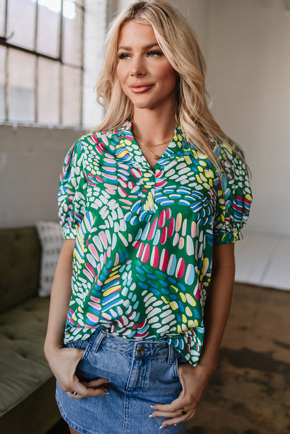 Threaded Pear Ellianna Geometric Puff Sleeve Blouse