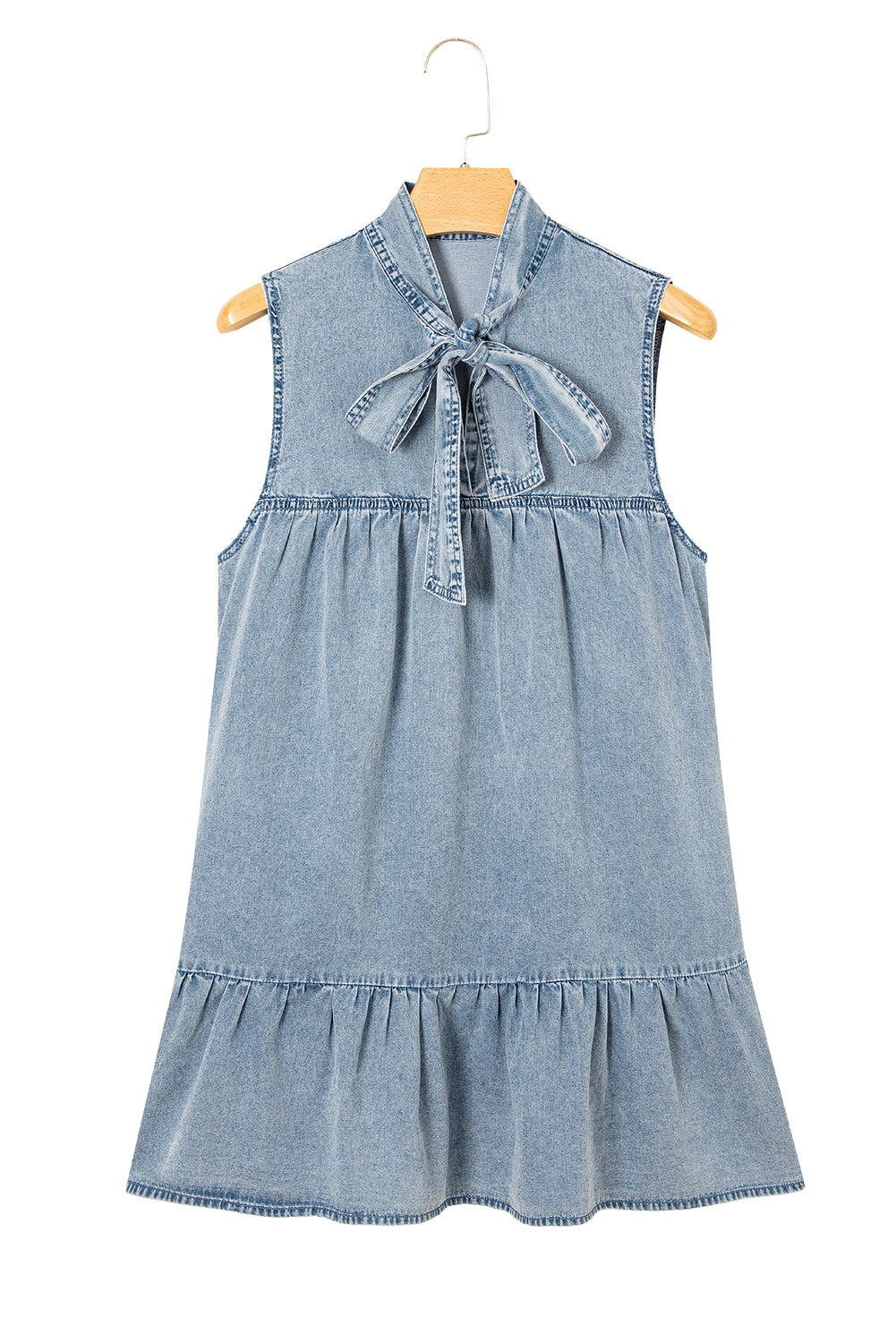 Threaded Pear Clare Sleeveless Ruffled Chambray Dress