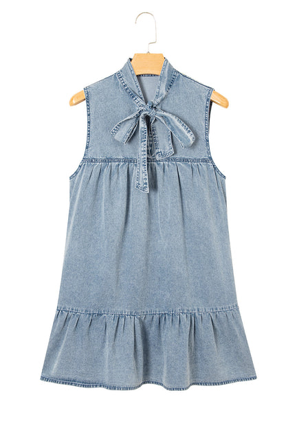 Threaded Pear Clare Sleeveless Ruffled Chambray Dress