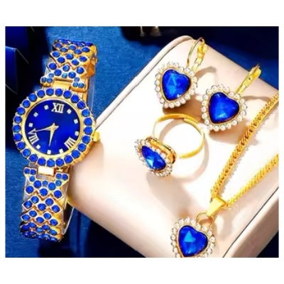 Colorful Crystal Quartz Watch & Jewelry Set | Luxury Sparkling Women’s Timepiece Suite | Elegant Multi-Color Rhinestone Watch Gift Set | Trendy Jewelry Suit with Bracelet & Earrings | 2026 High-Fashion Women’s Accessory Set