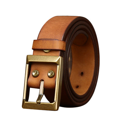 Men’s Thick First-Layer Cowhide Belt | Solid Brass Buckle Genuine Leather Belt | Premium Full-Grain Heavy-Duty Men’s Belt | Classic Luxury Handmade Leather Waist Belt | 2026 High-Fashion Durable Artisan Belt
