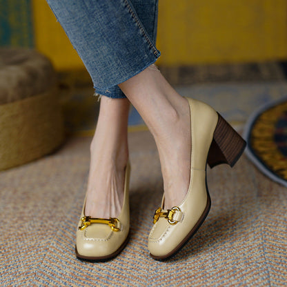 Women’s Retro Square-Toe French Style Pumps | Elegant Chunky Heel Block Shoes | Vintage Parisian Office Heels | Comfortable High-Sense Formal Pumps for Women | 2026 Footwear Trend