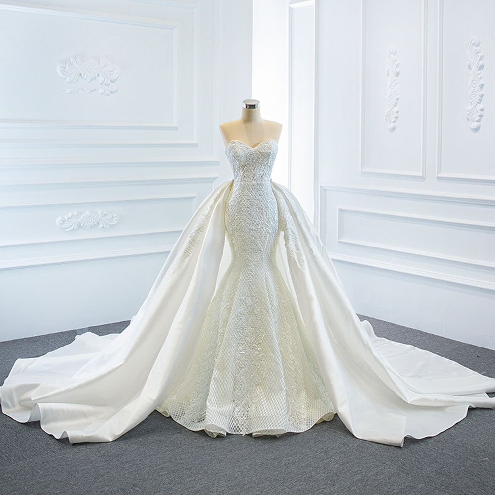 Luxury Two-Way Fishtail Wedding Dress | Elegant Tube Top Dreamy Bridal Gown | Versatile Detachable Tail Wedding Dress | Temperament-Boosting Slim Fit Bridal Wear | 2026 High-Fashion Dreamy Fishtail Marriage Gown