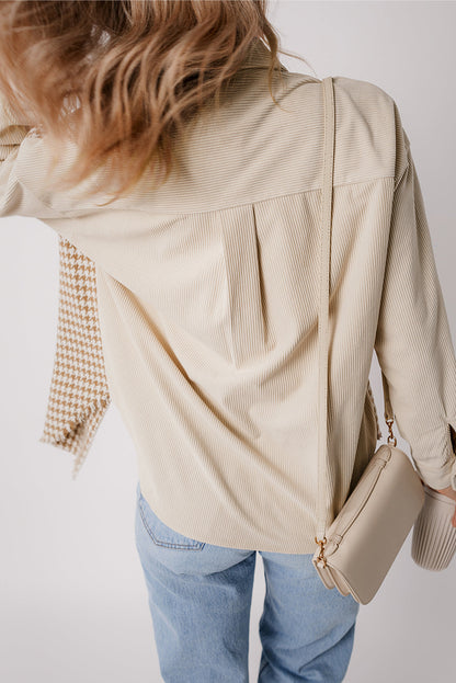 Threaded Pear Nataly Corduroy Patchwork Flap Pocket Shacket