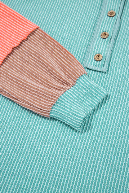 Threaded Pear Aria Knit Colorblock Henley Top