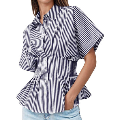 Women's Striped Peplum Button-Down Blouse