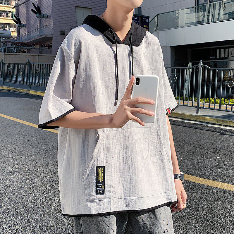 Men’s Loose-Fitting Mock Two-Piece Shirt | Trendy Double-Layer Short Sleeve Top | Urban Streetwear Relaxed Fit Casual Shirt | Modern Contrast Layered Aesthetic Shirt for Men