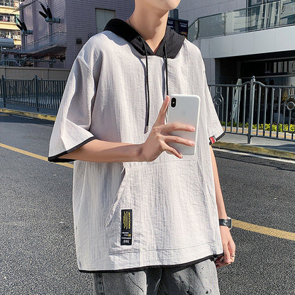 Men’s Loose-Fitting Mock Two-Piece Shirt | Trendy Double-Layer Short Sleeve Top | Urban Streetwear Relaxed Fit Casual Shirt | Modern Contrast Layered Aesthetic Shirt for Men