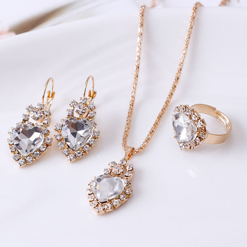 Water Drop Rhinestone Jewelry Set for Women | Elegant Teardrop Necklace, Earrings & Ring Suite | Luxury Crystal Bridal Jewelry Set | Trendy Sparkly Wedding Anniversary Gift | 2026 High-Fashion Evening Party Accessories
