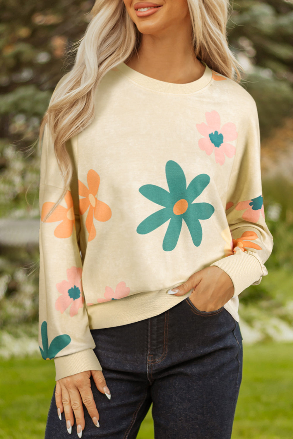 Threaded Pear Abigail Terry Flower Print Sweatshirt